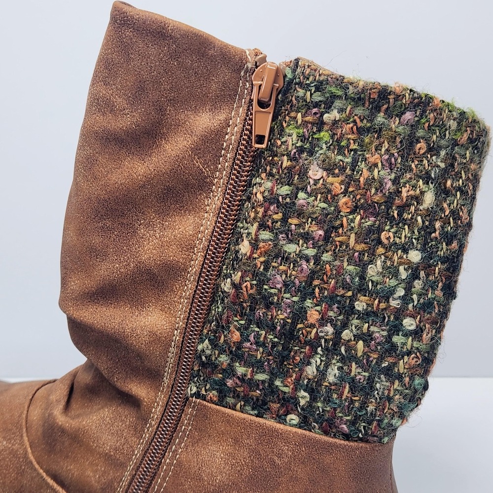 Muk Luks Boots Womens Size 8 Brown Faux Leather Knit Mid Calf Faux Fur Lined - Picture 14 of 16